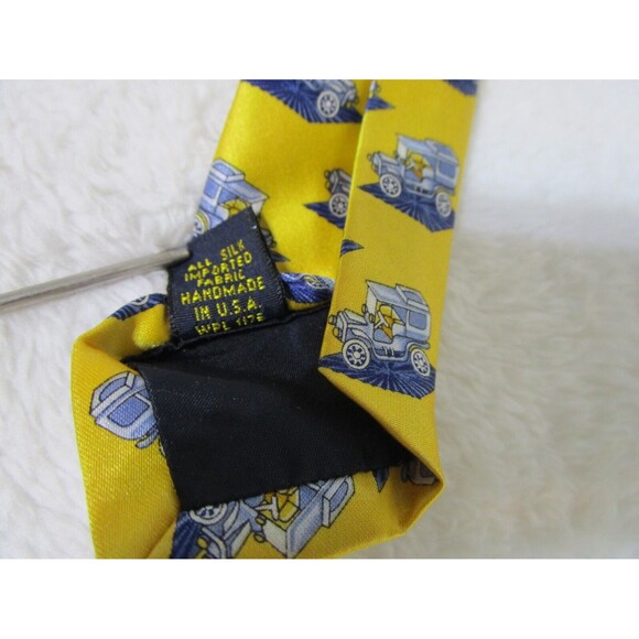 FABERGE Mens Silk Tie Yellow Blue Handmade USA 054 Truck Print - Picture 5 of 8